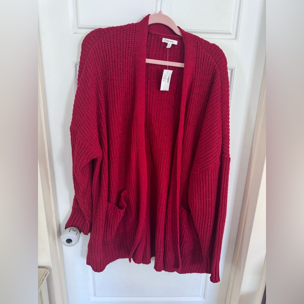 Maurices Deep Red Open-Front Chunky Knit Cardigan